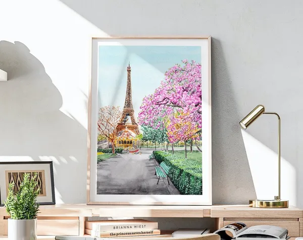 Paris Eiffel Tower, France Watercolor Travel Poster Art