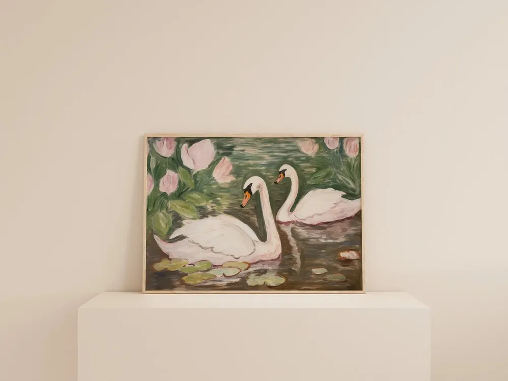 Swan Print, Pink and Green Decor Poster - Image 2