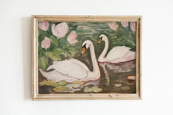 Swan Print, Pink and Green Decor Poster