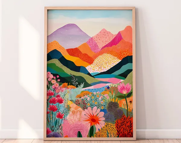 Abstract Mountain Artwork Patchwork Art Print