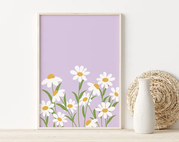 Daisy Print Boho Floral Art Print, Girls Room Decor