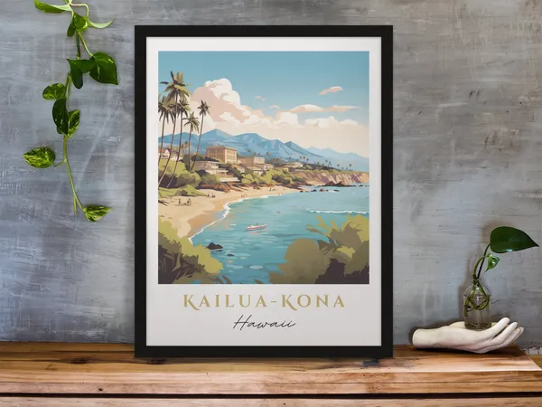 Kona Traditional Travel Poster, Hawaii Place Print