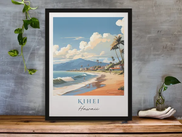 Kihei Traditional Travel Poster, Hawaii Travel Art
