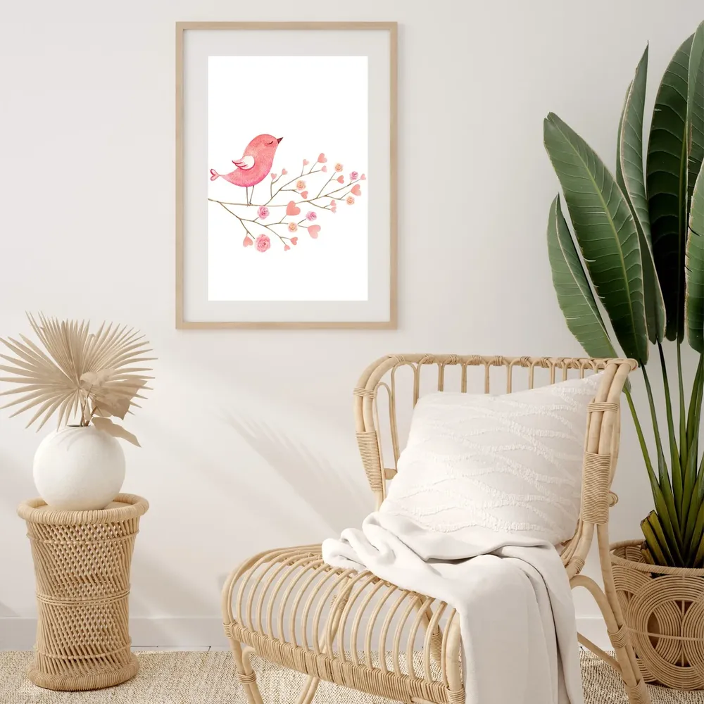 Watercolor Bird and Flowers Boho Nursery Art Print - Image 3
