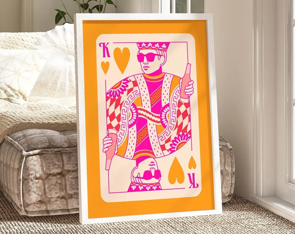 Pink and Orange Funky Retro Art Print