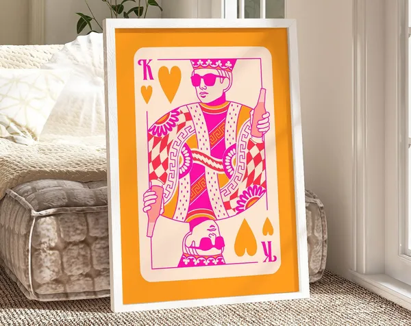 Pink and Orange Funky Retro Art Print