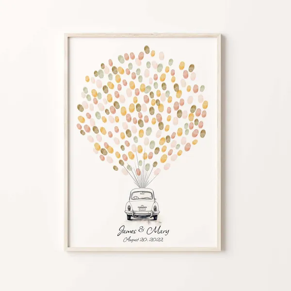 Vintage White Car Wedding Guest Book Art Print