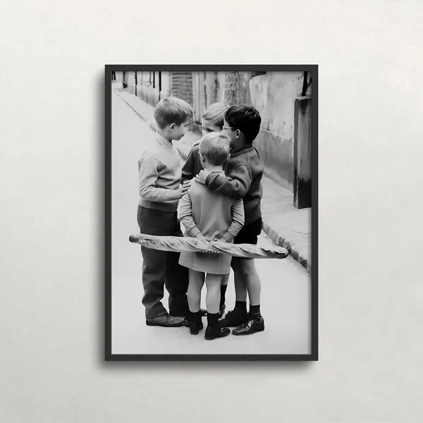 Little Boys in Paris, Vintage Black and White Art Print
