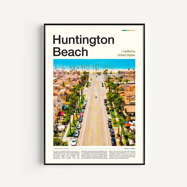 Huntington Beach Travel Poster, Coastal Wall Art