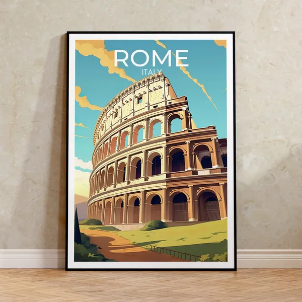 Rome Travel Poster, Colosseum Italy Art Print