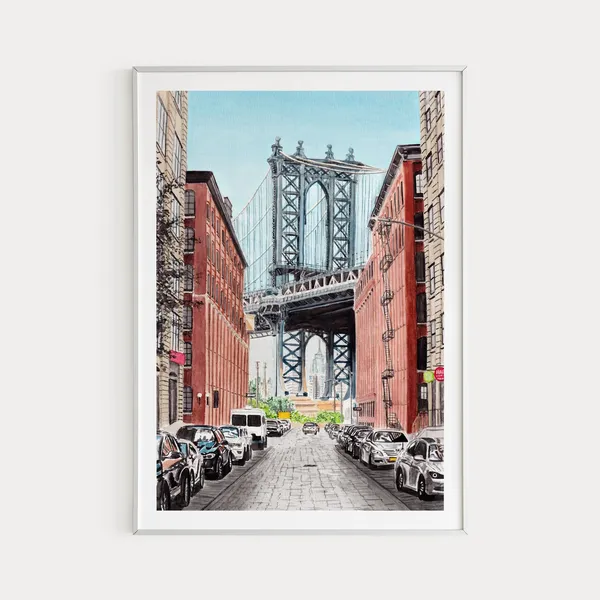 Manhattan Bridge, New York Watercolor Travel Poster
