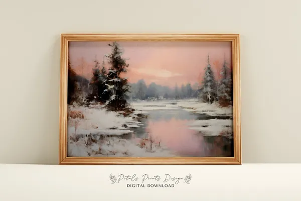 Rustic Winter Landscape, Vintage Farmhouse Art Print