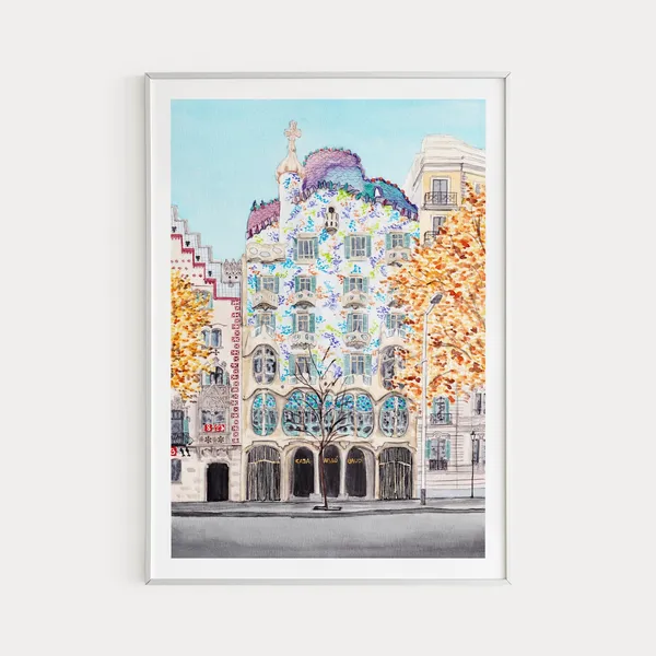 Casa Batlló Barcelona Travel Poster, Spain Cityscape