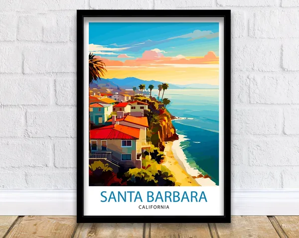 Santa Barbara California Travel Poster, Coastal Decor