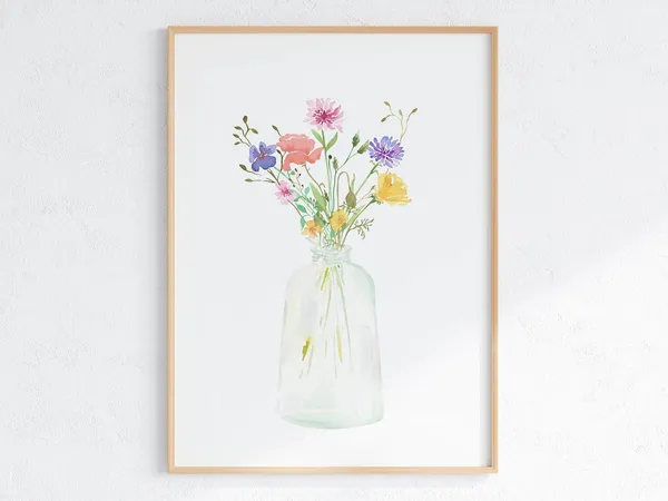 Flower Bouquet In Vase Watercolor Art Print