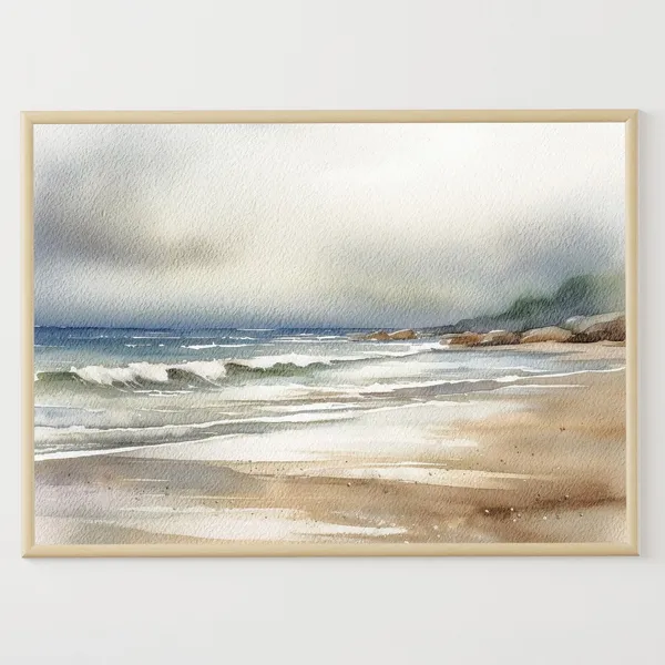 Seascape Watercolor Ocean Beach Poster, Coastal Art