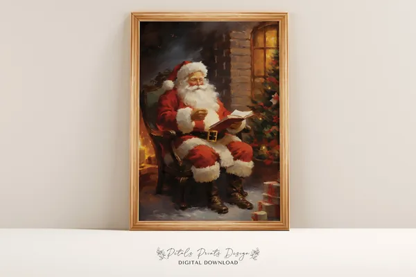 Christmas Santa Still Life, Rustic Vintage Art Print