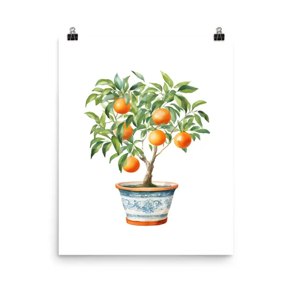 Orange Tree Watercolor Print, Kitchen Wall Art