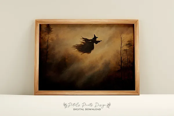Witchy Halloween Decor Vintage Rustic Art Print