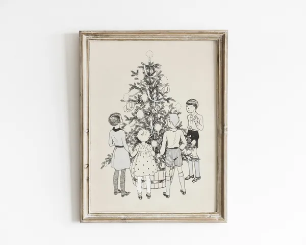 Vintage Christmas Tree Art Print, Retro Holiday