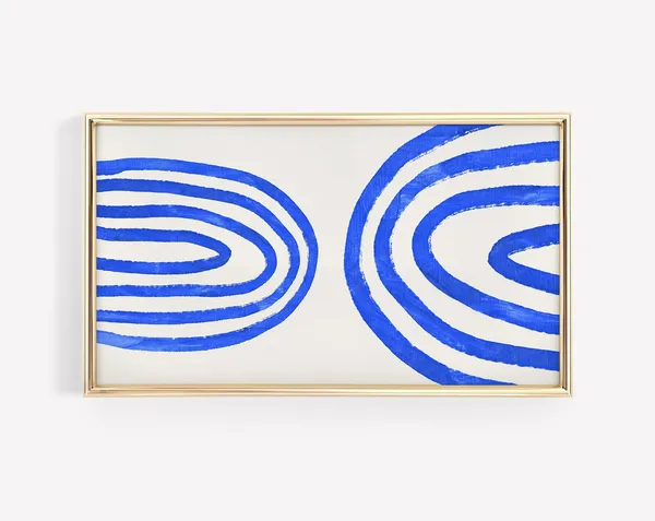 Abstract Rainbow Art, Blue Mid-Century Shapes