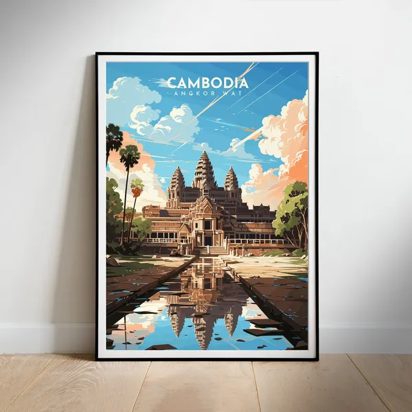 Cambodia Retro Travel Poster, Asia Travel Poster