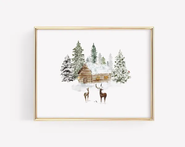 Christmas Watercolor Winter Wonderland Poster Print