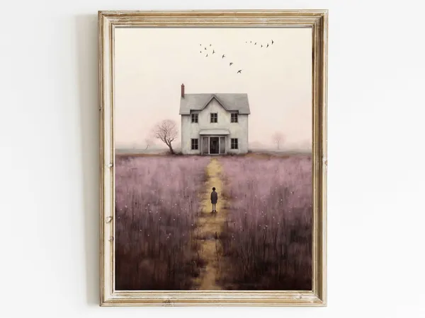 Country House Print, Rustic Countryside Landscape