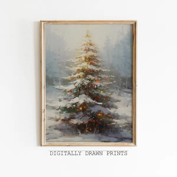 Christmas Tree Wall Art, Muted Neutral Seasonal Decor