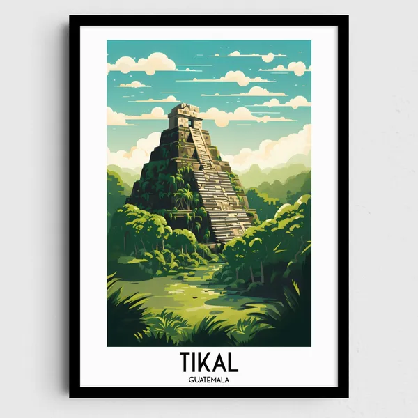 Tikal Travel Poster, Guatemala Central America