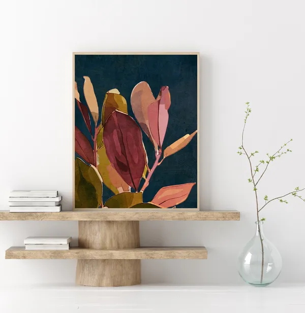 Abstract Floral Plant Art Print, Botanical Leaves Boho