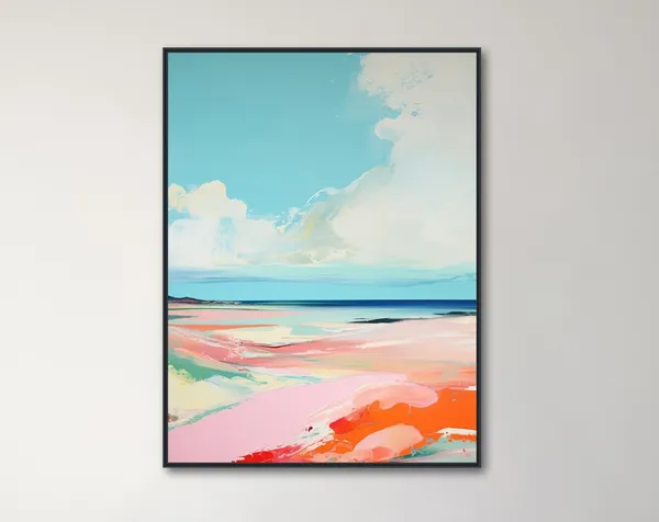 Modern Abstract Seascape Art Print, Light Blue Beachside