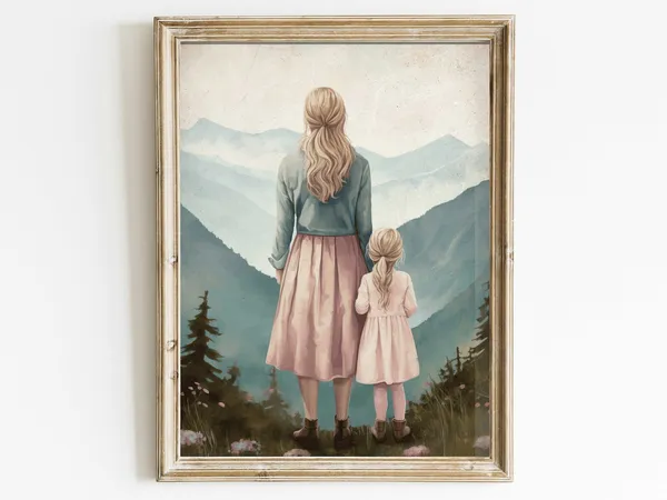 Mother Daughter Adventure Art Print, Rustic Nursery Decor