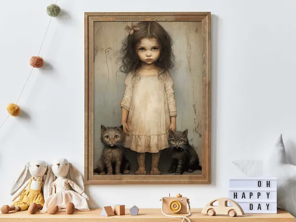 Vintage Cat Nursery Print, Whimsigoth Girls Room Decor