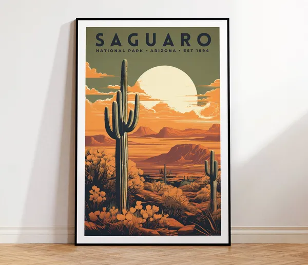 Saguaro National Park Vintage Travel Poster, Arizona Art Print