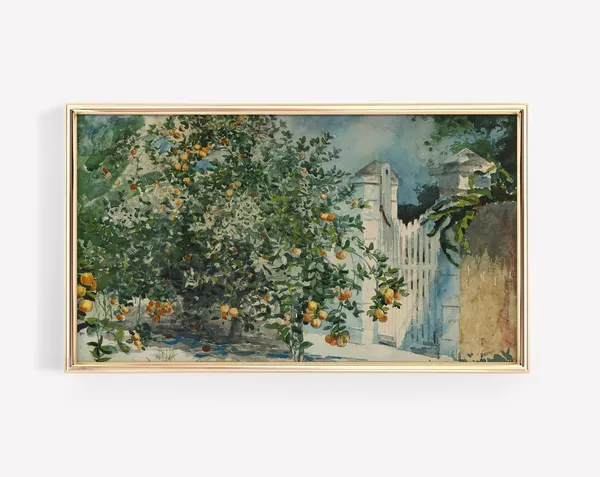 Vintage Fruit Trees Watercolor Art Print, Summer Garden