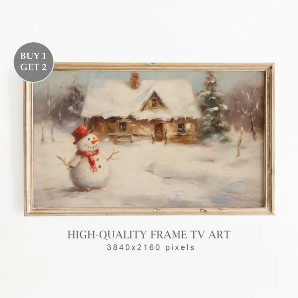 Vintage Winter Snowmen TV Frame Art Print