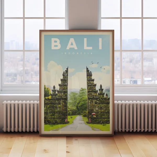 Bali Travel Poster, Indonesia Map Art Print