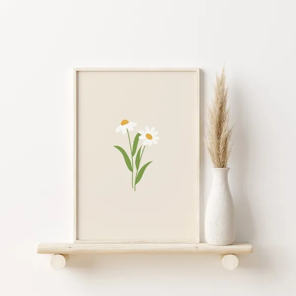 Beige Daisy Print, Boho Floral Nursery Art Print