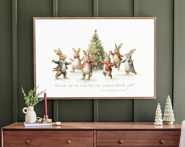 Christmas Bunny Scripture Art Print, Holiday Decor