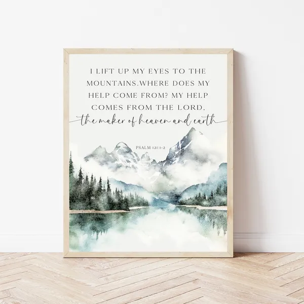 Bible Verse Psalm 121 Scripture Poster, Mountain Art