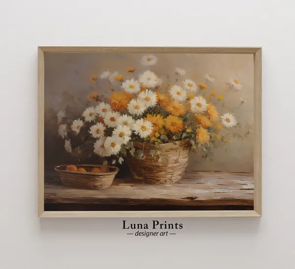 Fall Floral Still Life, Warm Toned Vintage Art Print