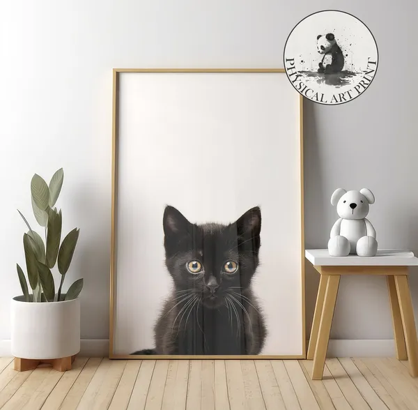 Black Cat Art Print, Nursery Animal Illustration