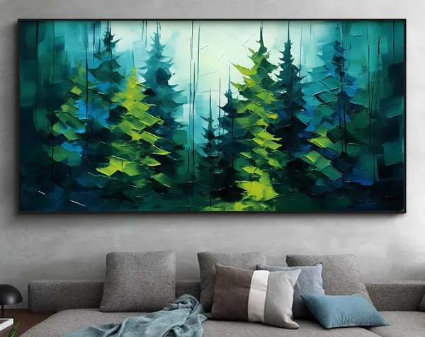 Custom Abstract Forest Oil Painting, Minimalist Art Print