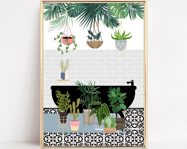 Botanical Bathtub Boho Bathroom Art Print