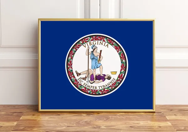 Virginia State Flag Travel Poster, State Emblem Art