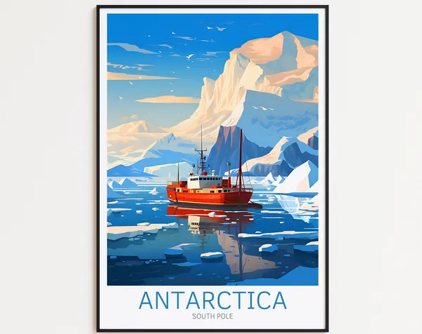 Antarctica Travel Poster, South Pole Art Print