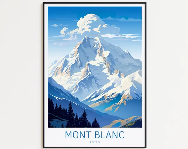 Mont Blanc Travel Poster, France Wall Art Print