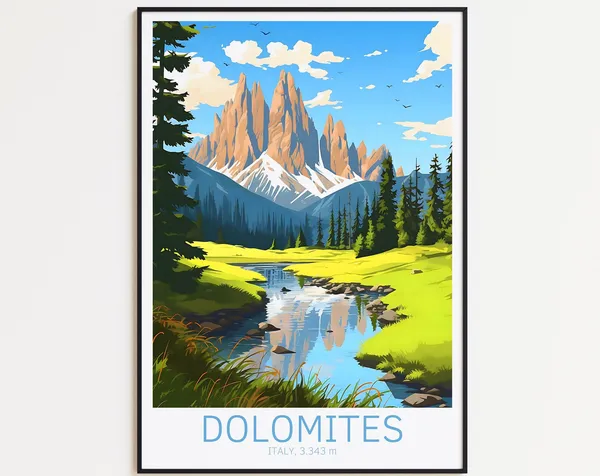 Dolomites Italy Vintage Travel Poster