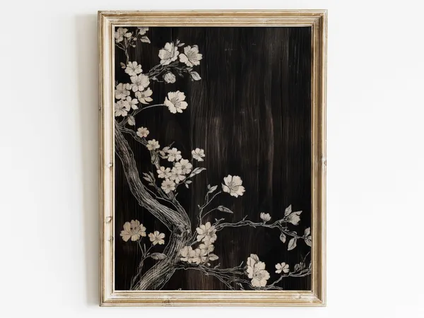 White Flower Apple Blossom Rustic Floral Art Print